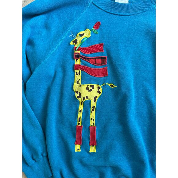 Vintage Giraffe Sweatshirt Blue size Large Handmade Quilted Novelty Statement - Picture 5 of 5
